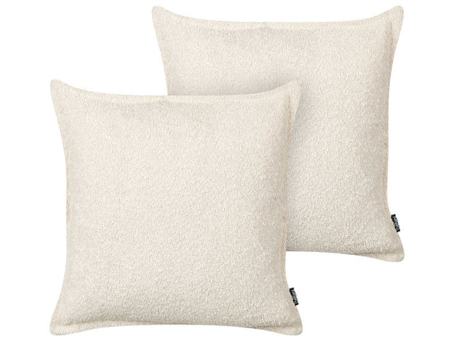 Set of 2 Scatter Cushions Light Beige Teddy Fabric Throw Pillows Solid Pattern Beliani