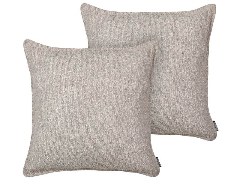 Set of 2 Scatter Cushions Beige Teddy Fabric Throw Pillows Solid Pattern Beliani