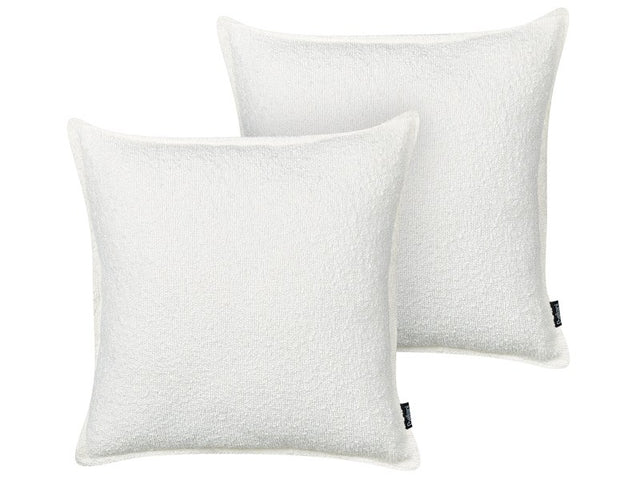 Set of 2 Scatter Cushions Off White Teddy Fabric Throw Pillows Solid Pattern Beliani