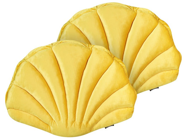 Set of 2 Seashell Scatter Cushions Yellow Velvet Scallop Shape Throw Pillow Decoration Marine Theme Textiles Beliani