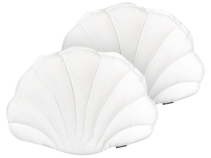 Set of 2 Seashell Scatter Cushions Off-White Velvet Scallop Shape Throw Pillow Decoration Marine Theme Textiles Beliani