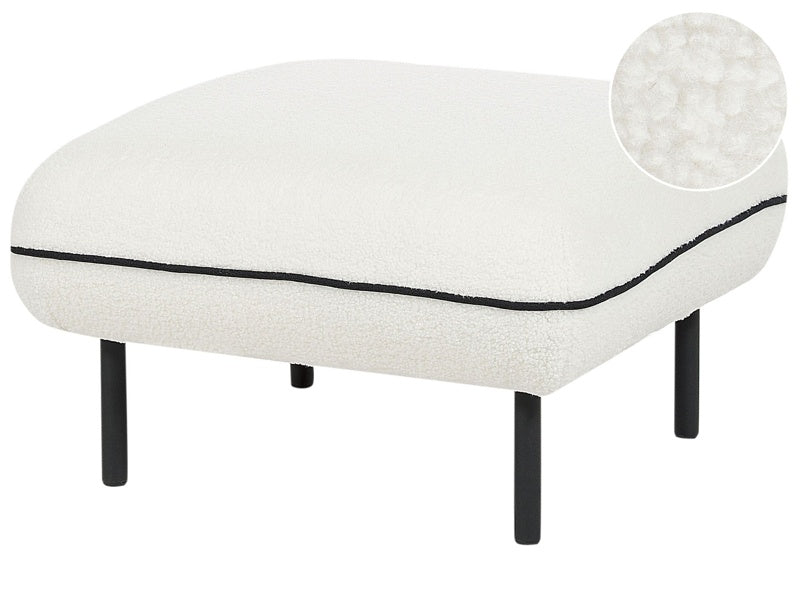 Ottoman Footstool White Boucle Fabric Upholstered Metal Black Legs Square Footstool Padded Black Decorative Edging Retro Glam Beliani