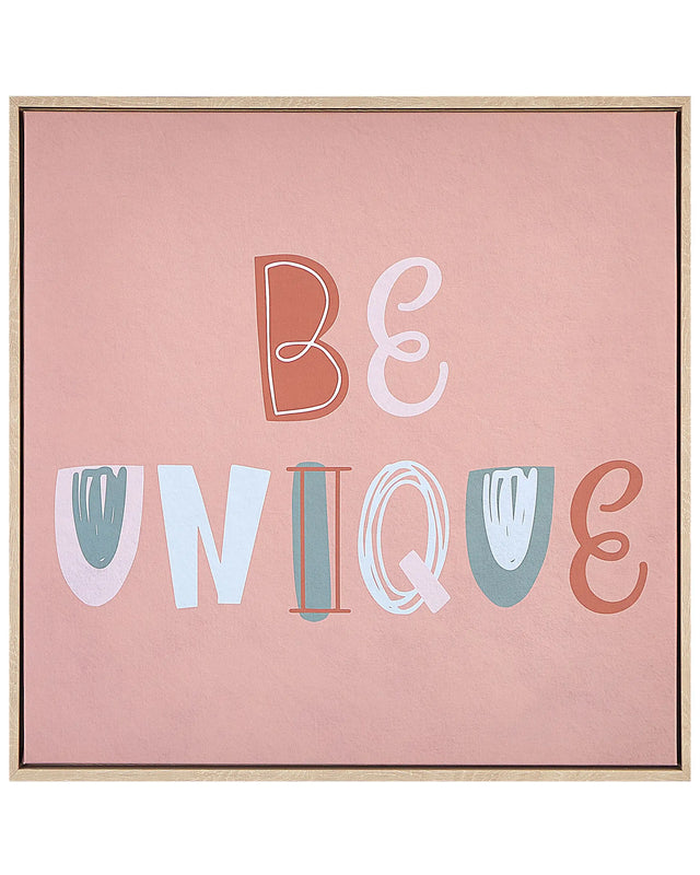Canvas Art Print Pink 63 x 63 cm Text Pattern Square Shape MDF Frame Eclectic Modern Living Room Hallway Beliani