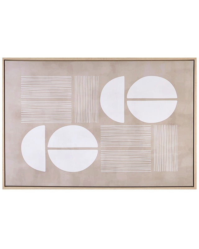 Canvas Art Print Beige 93 x 63 cm Abstract Shapes Geometric MDF Frame Eclectic Modern Living Room Hallway Beliani