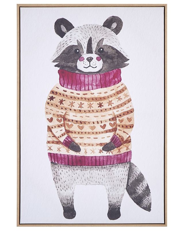 Canvas Art Print Grey MDF Frame 93 x 63 cm Modern Motif Racoon Animal for Kids Beliani