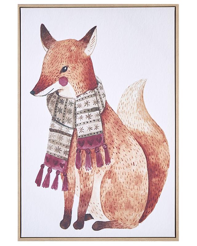 Canvas Art Print Brown MDF Frame 93 x 63 cm Modern Motif Fox Animal for Kids Beliani