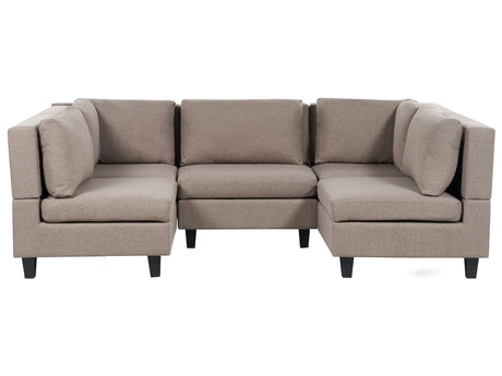 Modular Sofa Brown Fabric Upholstered U-Shaped 5 Seater with Ottoman Cushioned Backrest Modern Living Room Couch Beliani