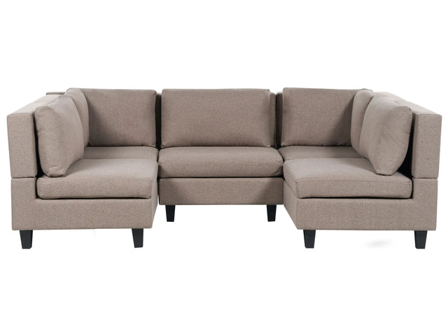 Modular Sofa Brown Fabric Upholstered U-Shaped 5 Seater with Ottoman Cushioned Backrest Modern Living Room Couch Beliani