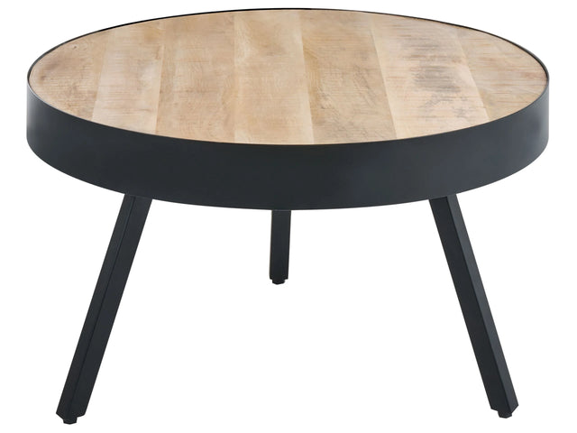 Coffee Table Light Wood Mango Tabletop Tripod Black Metal Base Raised Edges Tabletop Beliani