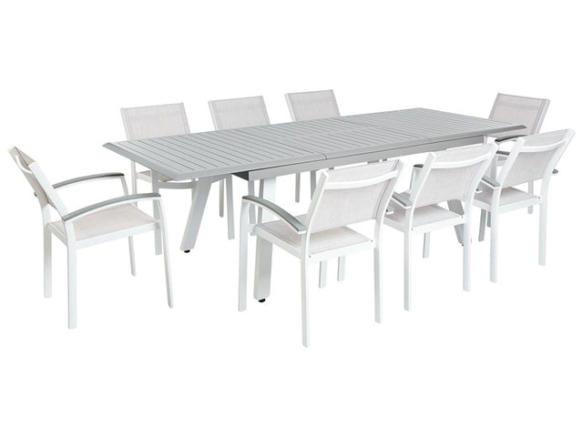 9 Piece Dining Set White with Grey Table 6 Chairs Garden Patio Terrace  Beliani