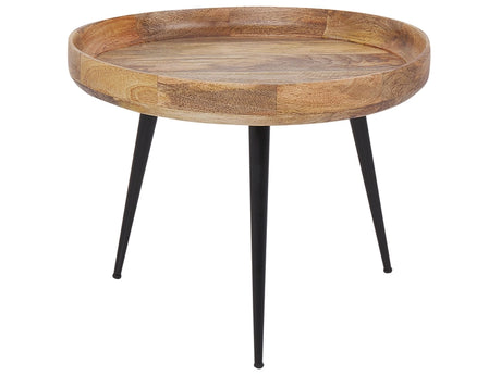 Coffee Table Light Wood Mango Tabletop Tripod Black Metal Base Raised Edges Tabletop Beliani