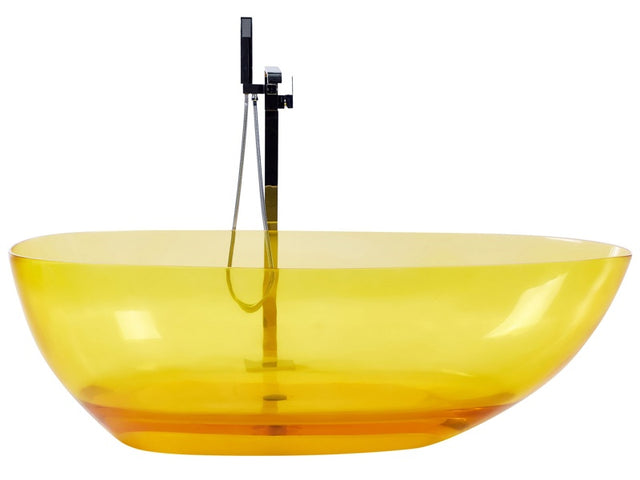 Freestanding Bath Transparent Yellow Solid Surface 1690 x 780 mm Oval Single Modern Design Beliani