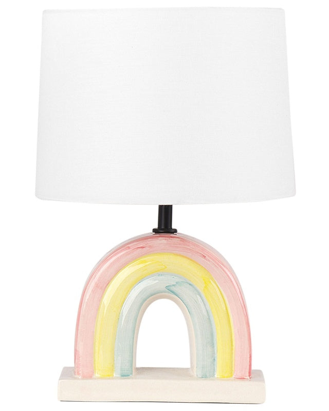 Table Lamp Multicolour Ceramic Polyester Cotton Drum Shaped Shade Half-Round Rainbow Base Minimalistic Design Beliani