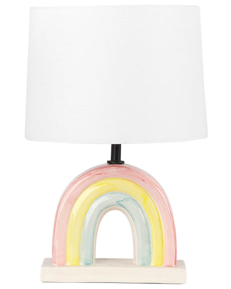 Table Lamp Multicolour Ceramic Polyester Cotton Drum Shaped Shade Half-Round Rainbow Base Minimalistic Design Beliani
