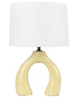 Table Lamp Yellow Ceramic Polyester Cotton Drum Shaped Shade Half-Round Base Minimalistic Design Beliani