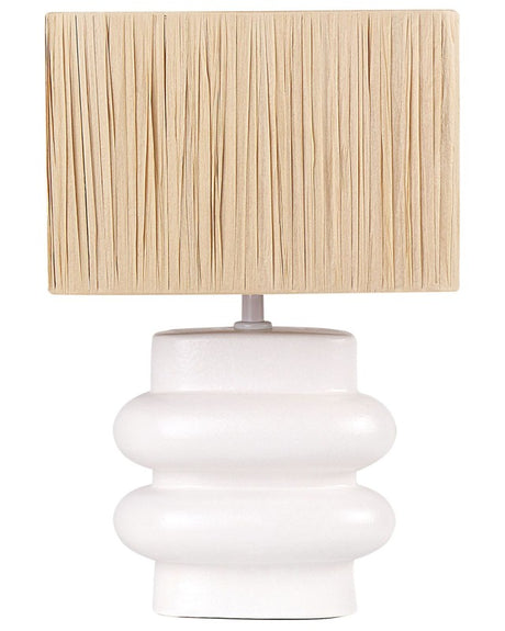 Table Lamp White and Natural Ceramic Paper Pulp Rectangular Shaped Shade Minimalistic Design Beliani