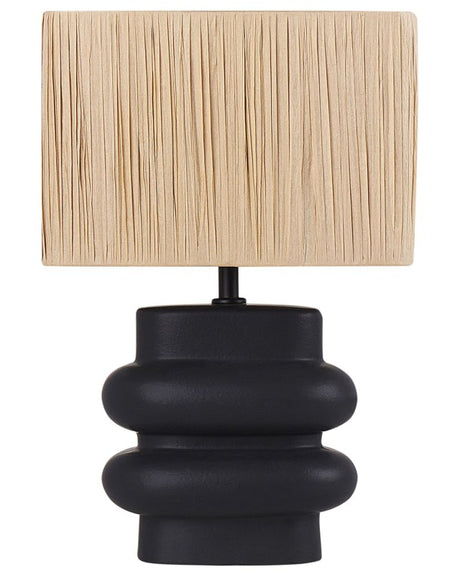 Table Lamp Black and Natural Ceramic Paper Rectangular Shaped Shade Minimalistic Design Beliani