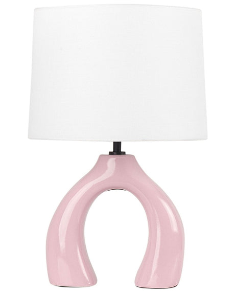 Bordlampe Rosa trommelformet skjerm i keramikk, polyester og bomull Halvrund sokkel Minimalistisk design Beliani