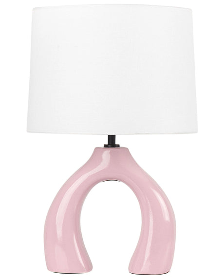 Bordlampe Rosa trommelformet skjerm i keramikk, polyester og bomull Halvrund sokkel Minimalistisk design Beliani