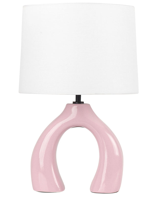 Bordlampe Rosa trommelformet skjerm i keramikk, polyester og bomull Halvrund sokkel Minimalistisk design Beliani