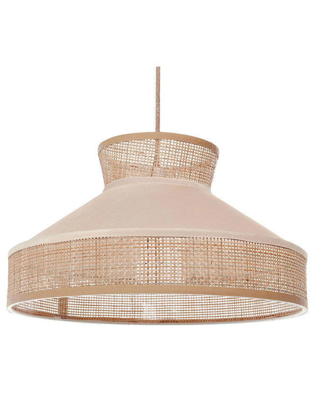 Pendant Lamp Natural Beige Rattan Velvet Shade Boho Lighting Hanging Light Beliani