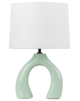 Bordlampe Lys grnn trommelformet skjerm i keramikk, polyester og bomull Halvrund sokkel Minimalistisk design Beliani