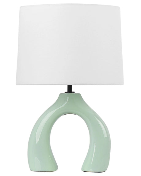 Bordlampe Lys grnn trommelformet skjerm i keramikk, polyester og bomull Halvrund sokkel Minimalistisk design Beliani