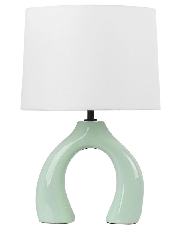 Bordlampe Lys grnn trommelformet skjerm i keramikk, polyester og bomull Halvrund sokkel Minimalistisk design Beliani