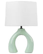 Bordlampe Lys grnn trommelformet skjerm i keramikk, polyester og bomull Halvrund sokkel Minimalistisk design Beliani