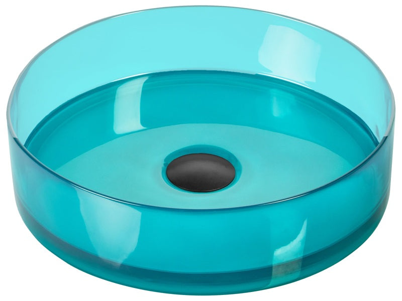 Countertop Wash Basin Turquoise Blue Solid Surface 360 mm Semi-Transparent Round Bathroom Sink Beliani