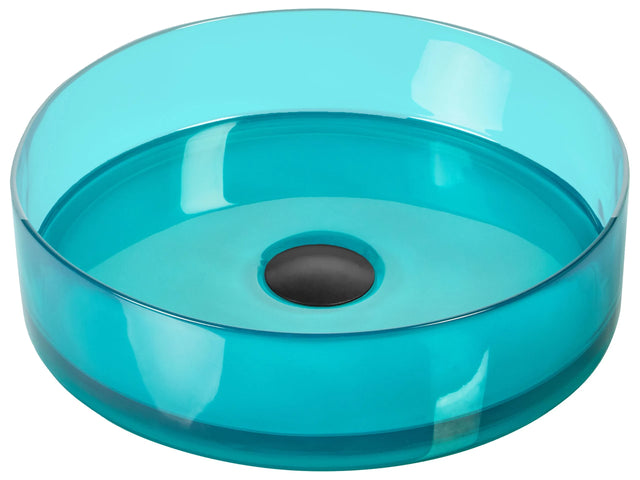 Countertop Wash Basin Turquoise Blue Solid Surface 360 mm Semi-Transparent Round Bathroom Sink Beliani