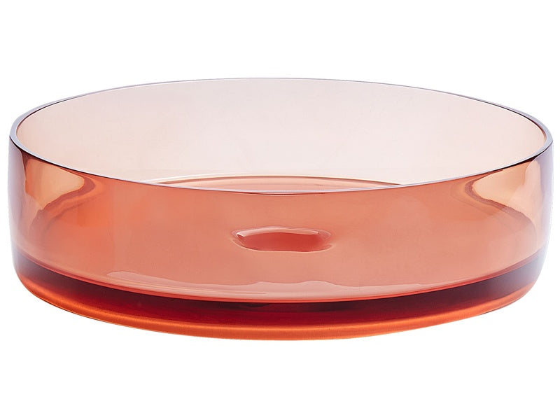 Countertop Wash Basin Red Solid Surface 360 mm Semi-Transparent Round Bathroom Sink Beliani