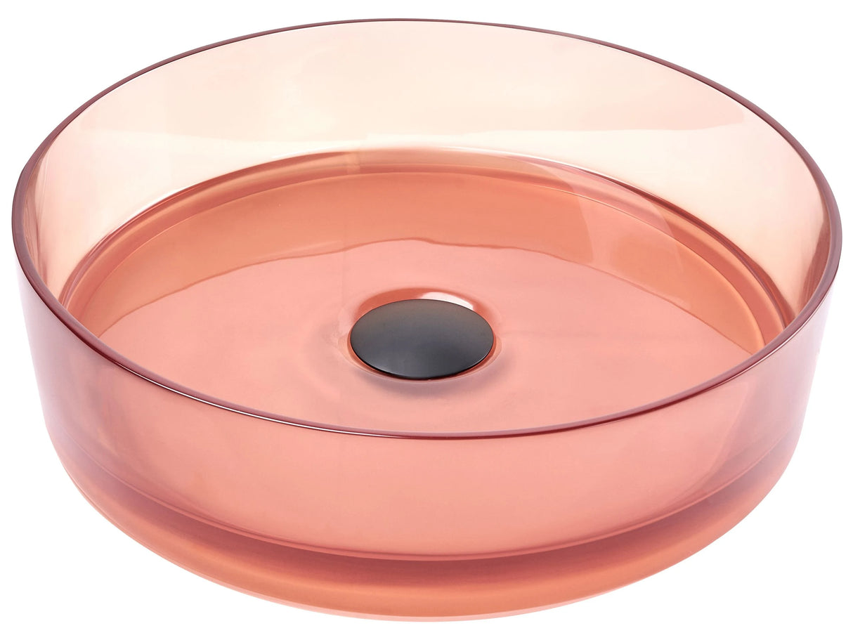 Countertop Wash Basin Red Solid Surface 360 mm Semi-Transparent Round Bathroom Sink Beliani