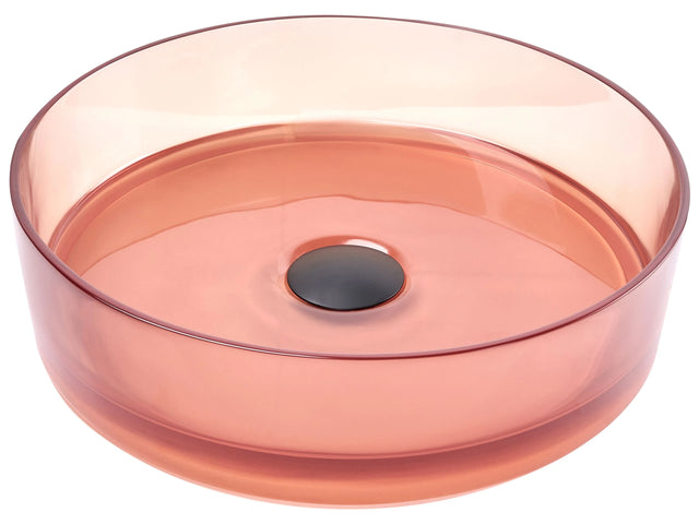 Countertop Wash Basin Red Solid Surface 360 mm Semi-Transparent Round Bathroom Sink Beliani