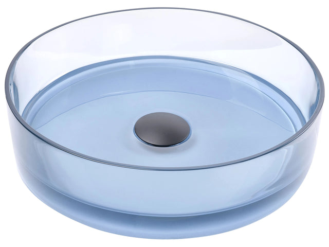Countertop Wash Basin Blue Solid Surface 360 mm Semi-Transparent Round Bathroom Sink Beliani