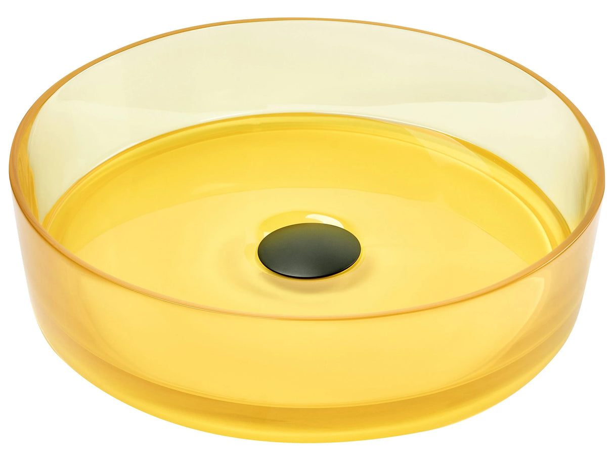 Countertop Wash Basin Yellow Solid Surface 360 mm Semi-Transparent Round Bathroom Sink Beliani