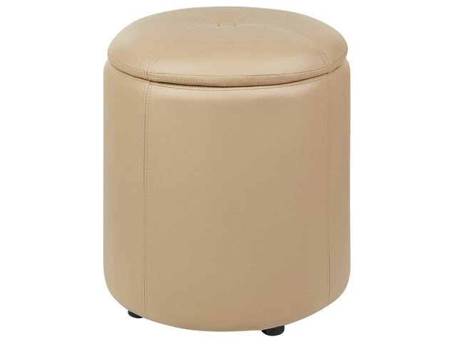 Pouffe Beige Faux Leather 40 x 38 cm with Storage Stool Glamour Beliani