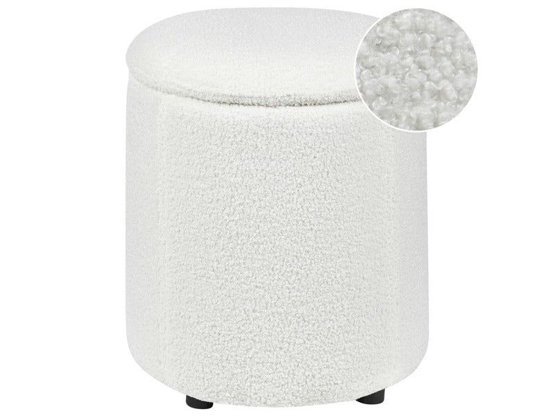 Pouffe Off-White Boucle 40 x 38 cm with Storage Stool Glamour Beliani