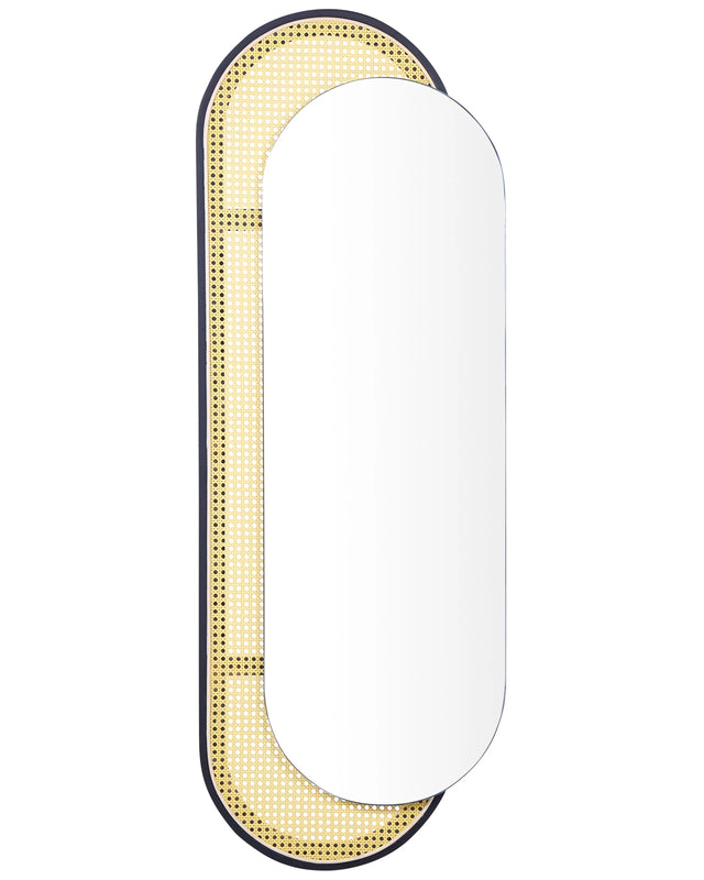 Wall Mirror Light Rattan Black Metal Iron 51 x 143 cm Hanging Home Decor Design Living Room Hallway Bedroom Boho Modern Beliani