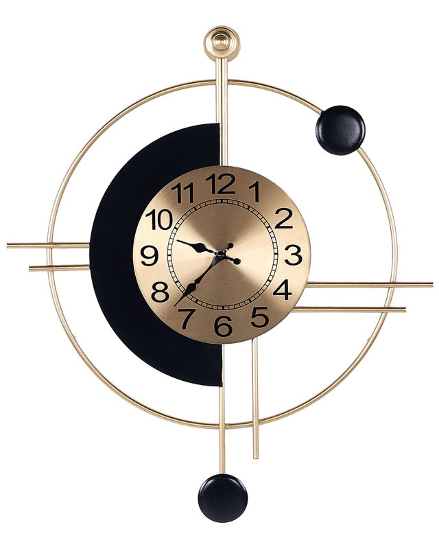 Wall Clock Gold and Black Iron Frame 59 x 67 cm Painted Finish Round Shape Vintage Classic Design Home Accessories Decor Living Room Bedroom Beliani