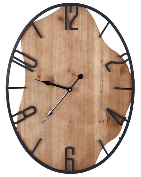 Wall Clock Light Wood and Black Iron Frame 46 x 60 cm Painted Finish Round Shape Classic Design Home Accessories Decor Living Room Bedroom Beliani