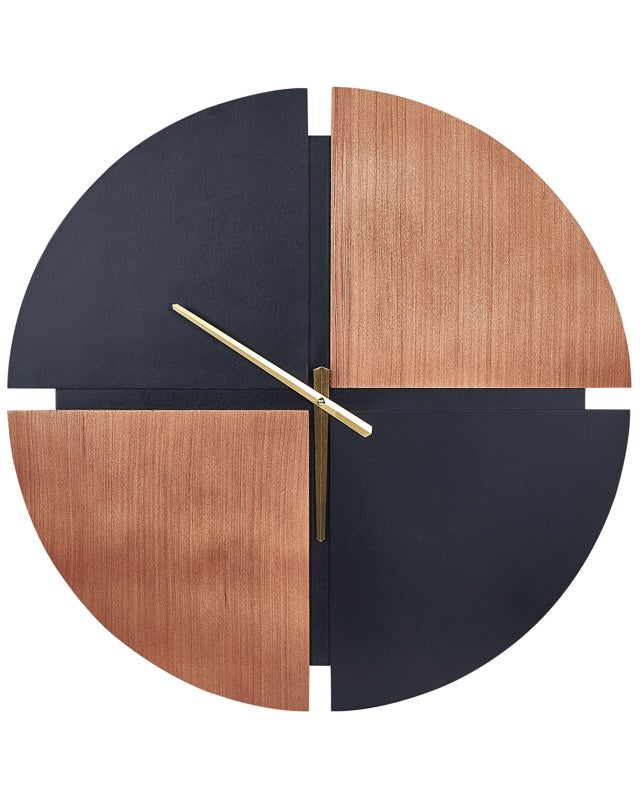 Wall Clock Light Wood and Black MDF Frame 60 cm Painted Finish Round Shape Classic Design Home Accessories Decor Living Room Bedroom Beliani