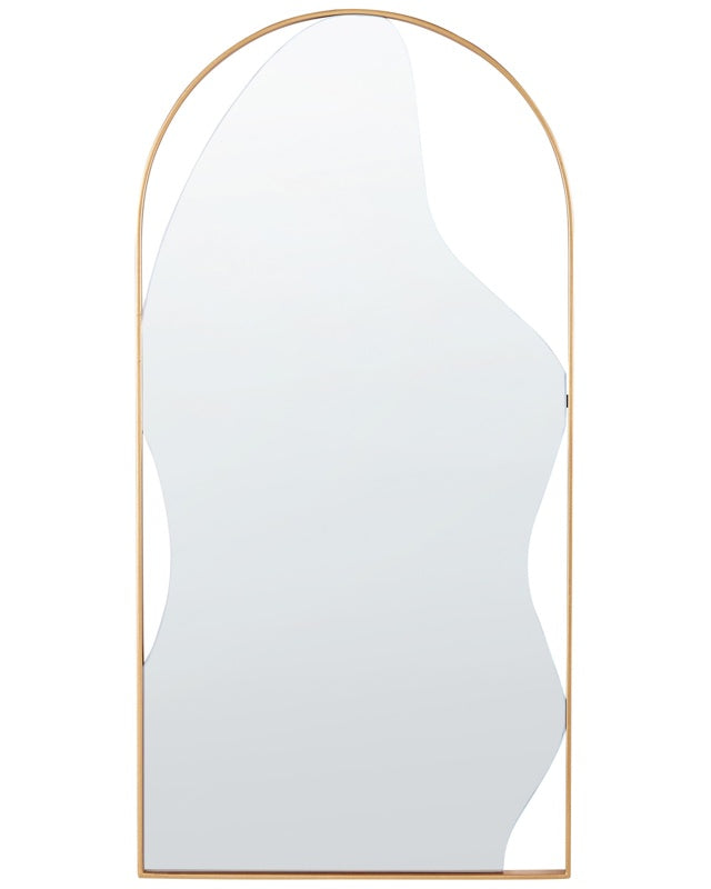 Wall Mirror Gold Metal Glass 41 x 81 cm Oval Decorative Hanging Decor Modern Minimalist Living Room Bedroom Hallway Beliani