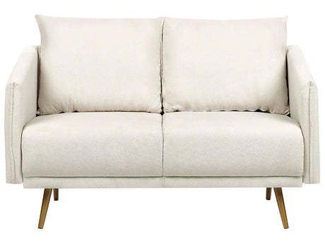 Sofa Beige Fabric 2 Seater Back Cushioned Seat Metal Golden Legs Retro Glam Beliani