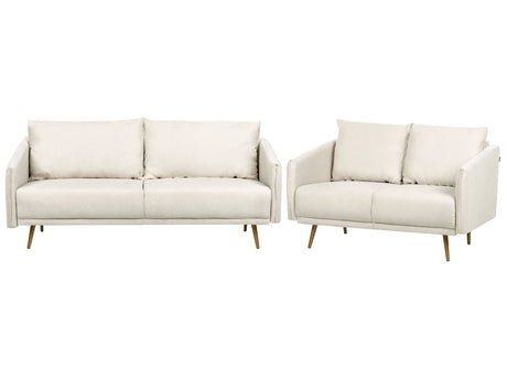Living Room Set Beige Fabric Back Cushions Metal Golden Legs Retro Glam Beliani