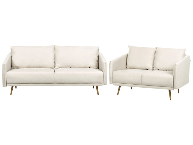 Living Room Set Beige Fabric Back Cushions Metal Golden Legs Retro Glam Beliani