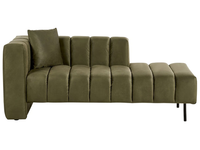 Left Hand Chaise Lounge Olive Green Velvet Upholstery Black Legs Seat Bolster Cushion Modern Glam Design Beliani