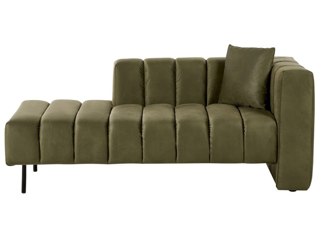 Right Hand Chaise Lounge Olive Green Velvet Upholstery Black Legs Seat Bolster Cushion Modern Glam Design Beliani