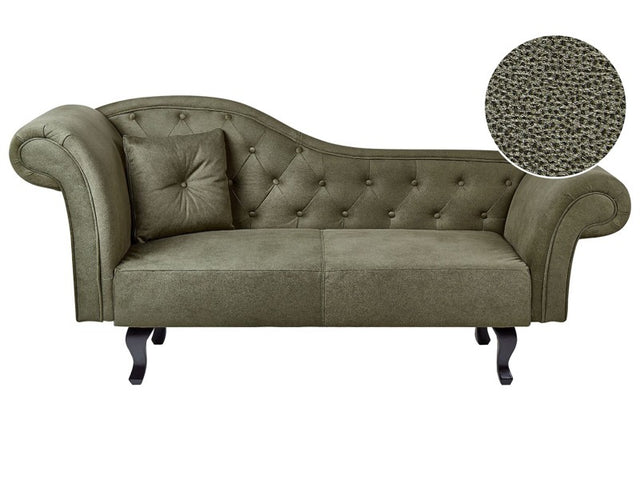 Chaise Lounge Olive Green Velvet Button Tufted Upholstery Left Hand with Cushion Retro Traditional Style Easy Clean Pet Friendly Beliani