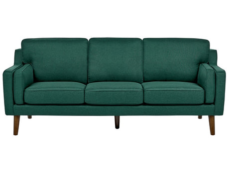 3 Seater Sofa Dark Green Fabric Oak Wood Legs Classic Mid-Century Living Room Beliani